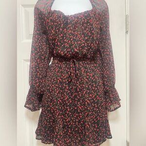 Floral Black and Red Women's Dress